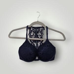 Victoria’s Secret Very Sexy Push-Up Bra 32D Lace Racerback Navy Front‎ Closure